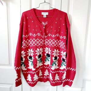 Fairisle Beaded Snowman & Snowflake Zip Cardigan‎ Croft & Barrow Xlarge Frosty